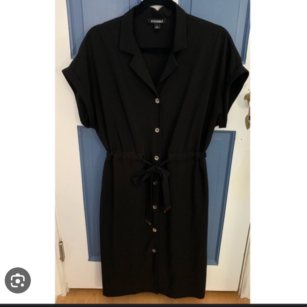 Roz & Ali Black Button Up Belted Tie Dress